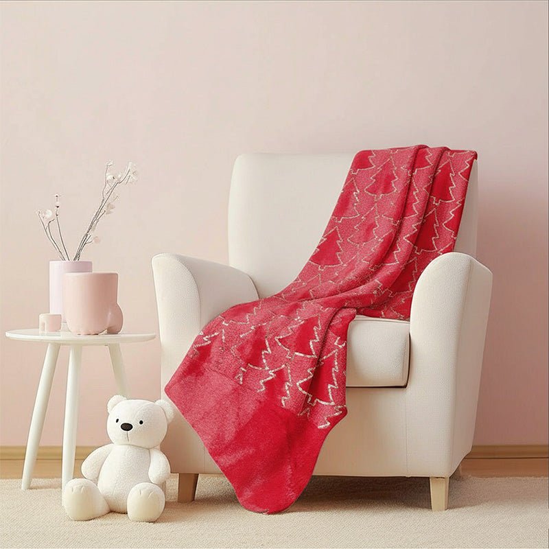 Christmas Tree Print Throw Blanket Cozy Festive Holiday Decor Gift - White - British D'sire