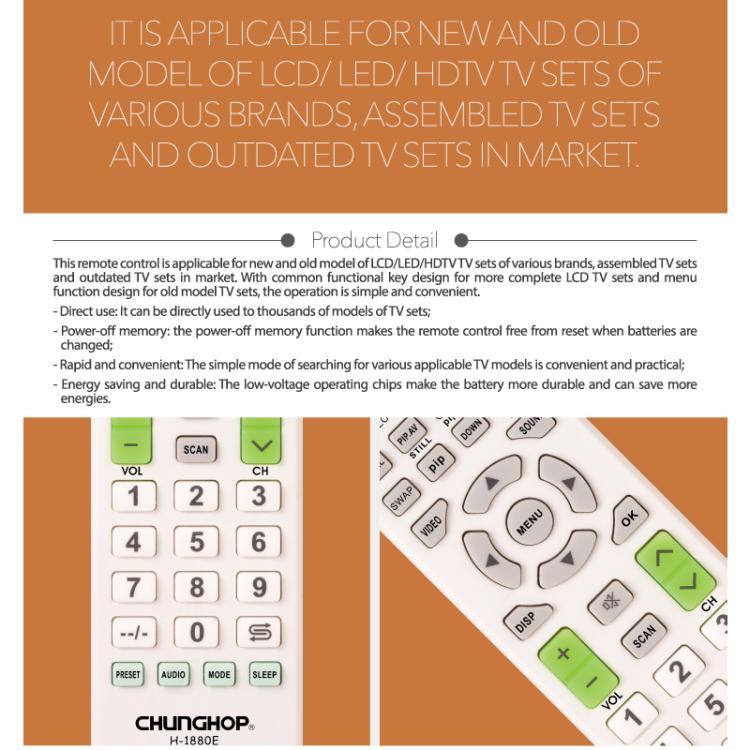 CHUNGHOP H - 1880E TV Remote Control For LED LCD HDTV - British D'sire