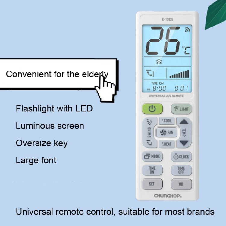 CHUNGHOP K - 1302E Night Light Large Screen Battery Universal Air Conditioner Remote Control - British D'sire