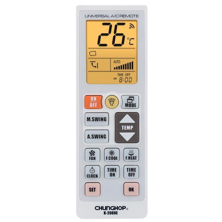 CHUNGHOP K - 2988E Universal Air Conditioner Remote Control with Torch and LCD backlight(White) - British D'sire
