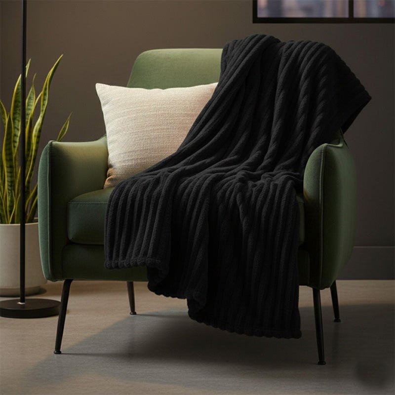 Chunky Ribbed Mink Throw Ultra Soft Warm Elegant Blanket for Sofa Or Bed - 150 x 200cm - Emerald - British D'sire