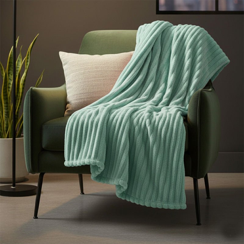 Chunky Ribbed Mink Throw Ultra Soft Warm Elegant Blanket for Sofa Or Bed - 200 x 240cm - Beige - British D'sire