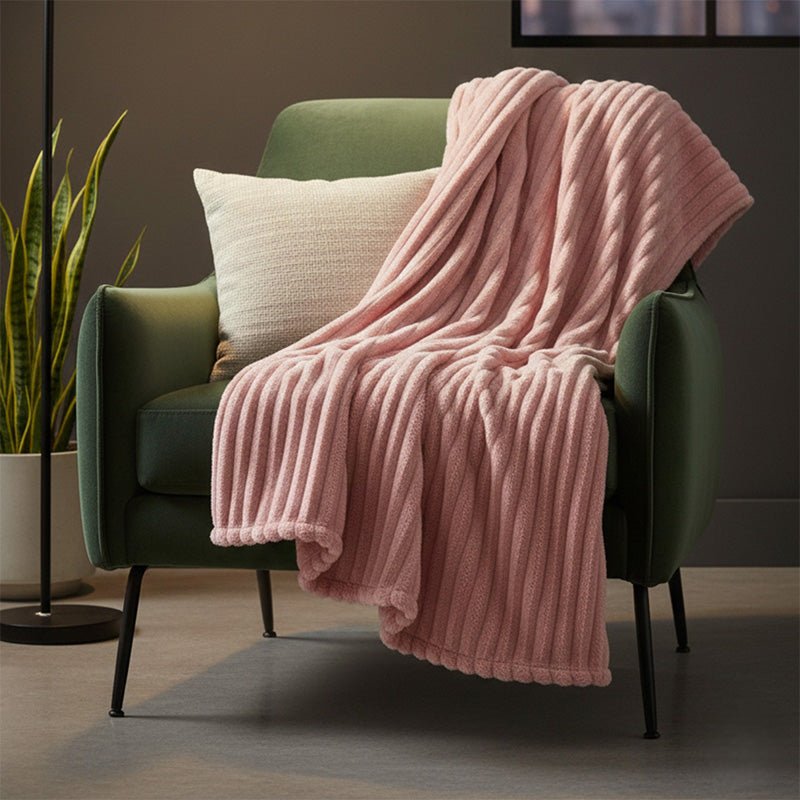 Chunky Ribbed Mink Throw Ultra Soft Warm Elegant Blanket for Sofa Or Bed - 200 x 240cm - Blush Pink - British D'sire