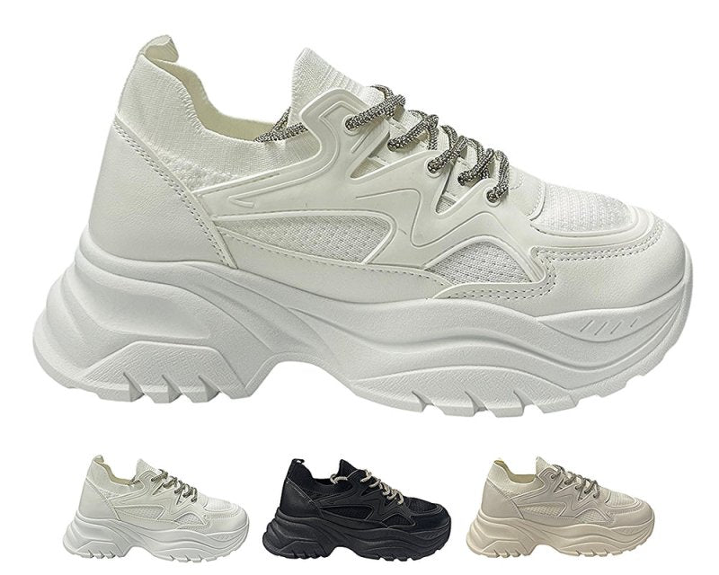 Chunky Sole Diamante Lace Socks Trainers - Trainers - British D'sire Main image