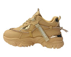 Chunky Sole Diamante Lace Up Faux Leather Trainers - Trainers - British D'sire