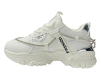 Chunky Sole Diamante Lace Up Faux Leather Trainers - Trainers - British D'sire