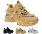 Chunky Sole Diamante Lace Up Faux Leather Trainers - Trainers - British D'sire