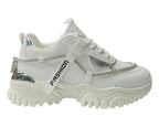 Chunky Sole Diamante Lace Up Faux Leather Trainers - Trainers - British D'sire