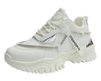 Chunky Sole Diamante Lace Up Faux Leather Trainers - Trainers - British D'sire