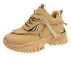 Chunky Sole Diamante Lace Up Faux Leather Trainers - Trainers - British D'sire