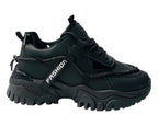 Chunky Sole Diamante Lace Up Faux Leather Trainers - Trainers - British D'sire