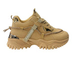Chunky Sole Diamante Lace Up Faux Leather Trainers - Trainers - British D'sire