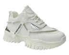 Chunky Sole Diamante Lace Up Faux Leather Trainers - Trainers - British D'sire