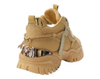 Chunky Sole Diamante Lace Up Faux Leather Trainers - Trainers - British D'sire