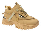 Chunky Sole Diamante Lace Up Faux Leather Trainers - Trainers - British D'sire