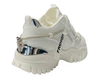 Chunky Sole Diamante Lace Up Faux Leather Trainers - Trainers - British D'sire