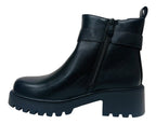 Chunky Sole Elastic Panel Faux Leather Zip Ankle Boots - Boots - British D'sire