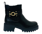 Chunky Sole Elastic Panel Faux Leather Zip Ankle Boots - Boots - British D'sire