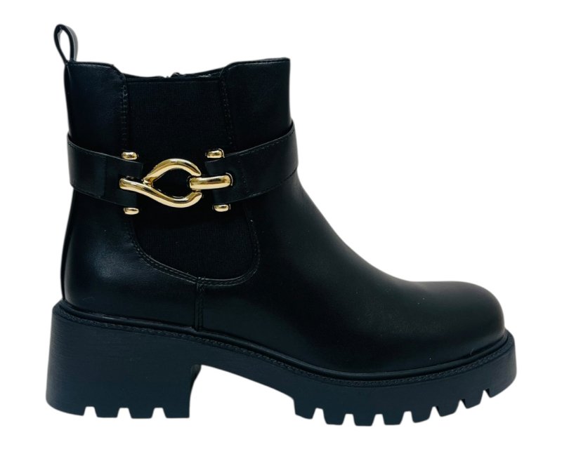 Chunky Sole Elastic Panel Faux Leather Zip Ankle Boots - Boots - British D'sire