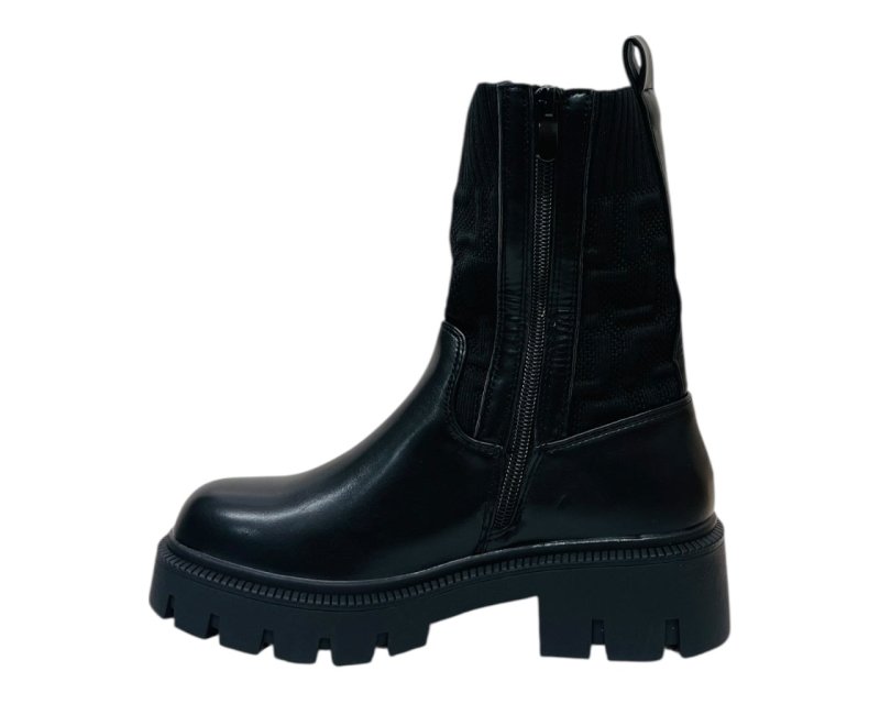 Chunky Sole Faux Leather Knitted Ankle Boots - Boots - British D'sire