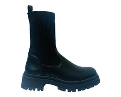 Chunky Sole Faux Leather Knitted Ankle Boots - Boots - British D'sire