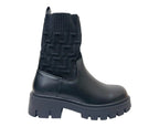 Chunky Sole Faux Leather Knitted Ankle Boots - Boots - British D'sire