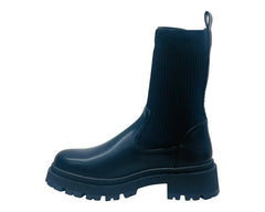 Chunky Sole Faux Leather Knitted Ankle Boots - Boots - British D'sire
