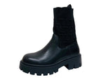 Chunky Sole Faux Leather Knitted Ankle Boots - Boots - British D'sire