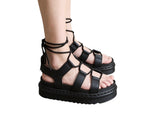 Chunky Sole Faux Leather Lace Up Gladiator Sandals - Sandals - British D'sire