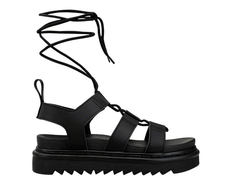 Chunky Sole Faux Leather Lace Up Gladiator Sandals - Sandals - British D'sire