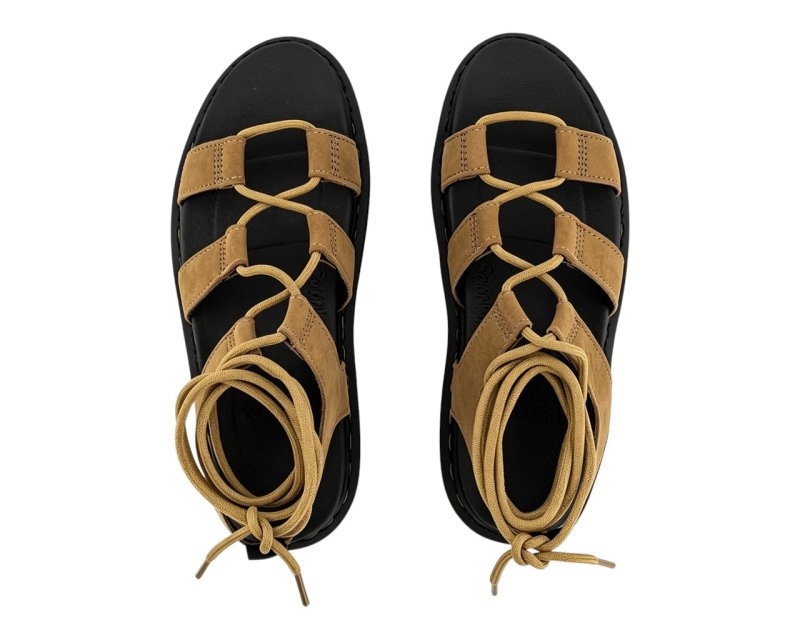 Chunky Sole Faux Leather Lace Up Gladiator Sandals - Sandals - British D'sire