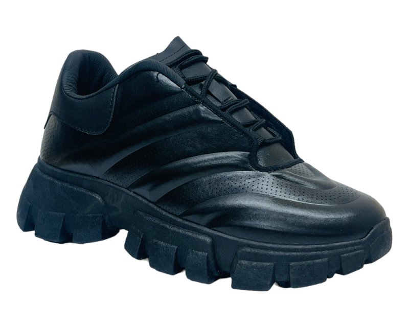 Chunky Sole Faux Leather Lace Up Trainers - Trainers - British D'sire Main image