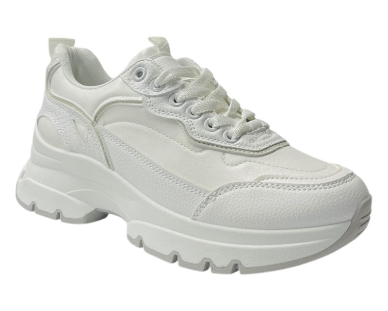 Chunky Sole Faux Leather Lace Up Trainers - Trainers - British D'sire