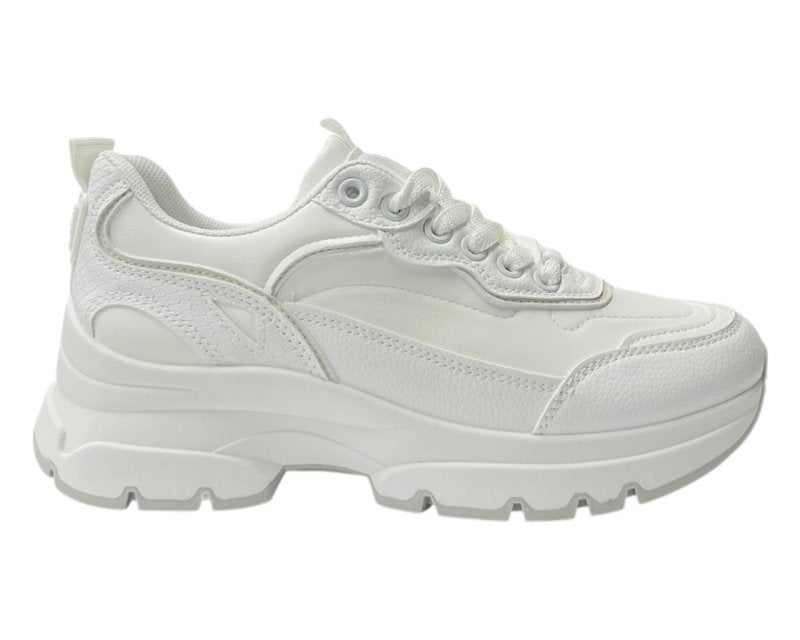 Chunky Sole Faux Leather Lace Up Trainers - Trainers - British D'sire