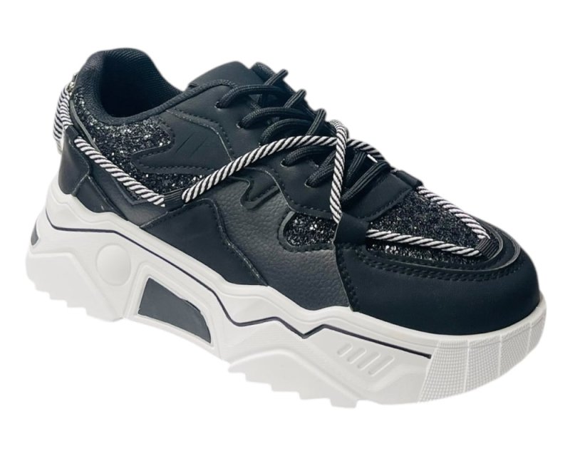 Chunky Sole Glitter Lace Up Trainers - Trainers - British D'sire