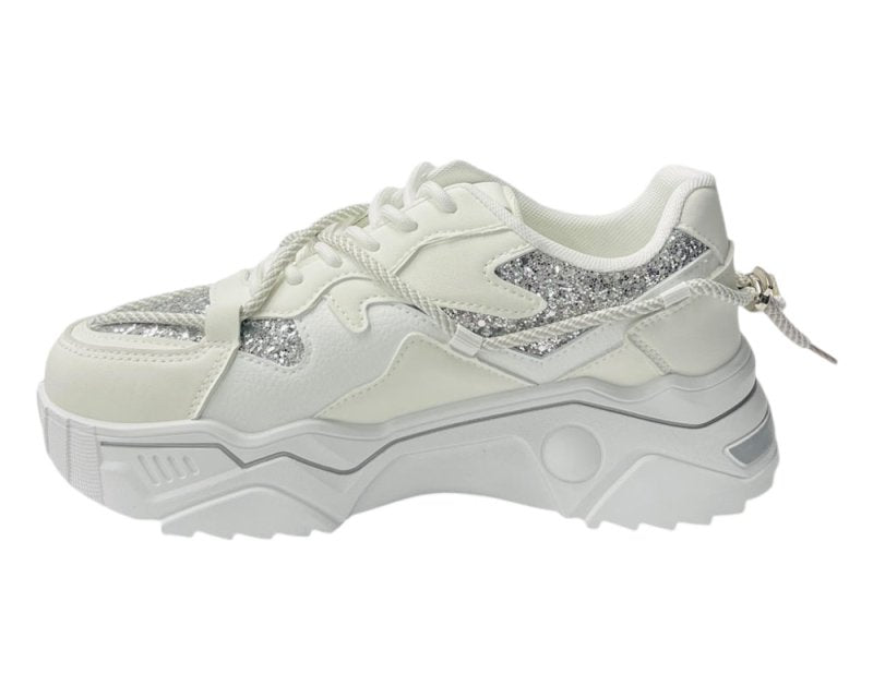 Chunky Sole Glitter Lace Up Trainers - Trainers - British D'sire