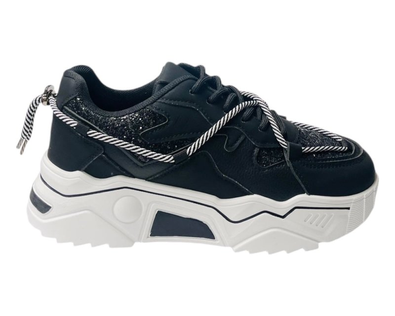 Chunky Sole Glitter Lace Up Trainers - Trainers - British D'sire