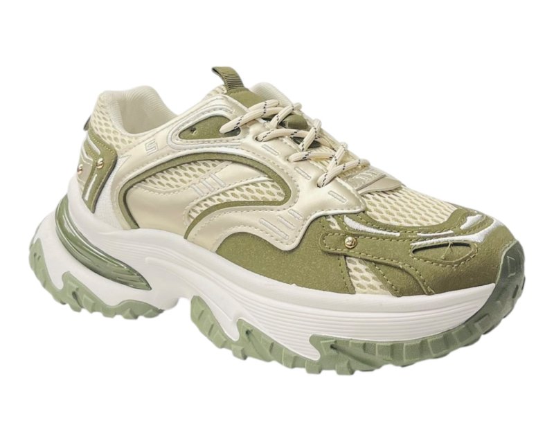 Chunky Sole Lace Up Faux Leather Trainers - Trainers - British D'sire