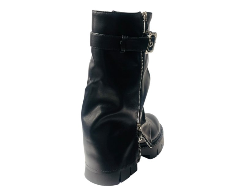 Chunky Sole Mid Calf Zip Fold Over Biker Boots - Boots - British D'sire