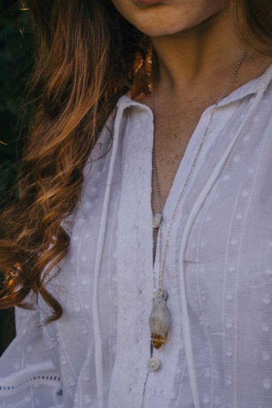 Citrine Crystal Pendant Necklace in Silver - Necklaces - British D'sire Main image