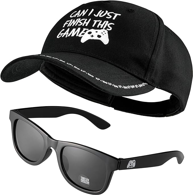 CityComfort Baseball Cap and Kids Sunglasses Set 100% UV Protection, Gamer Boys Hat Boys Summer Accessories Gaming Gifts Black - British D'sire