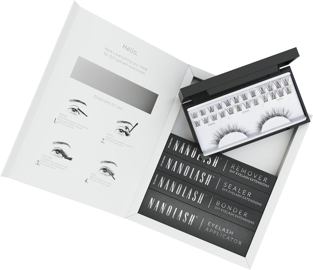 Nanolash DIY Eyelash Extensions Starter Kit - cluster lashes with bonder, sealer, remover, apllicator, home lash extensions kit (CLASSY) Main image