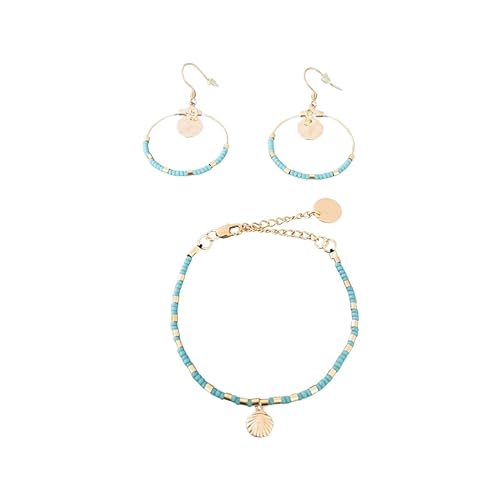 Clover Women's Shell Adornment Bracelet and Creoles in Pearls With 24K Gold Plated | Golden Bracelet | Shell bracelet | Gift Jewelry | Gift Idea | Shell Jewelry | Jewelry Set - Fashion Jewellery Sets - British D'sire Main image