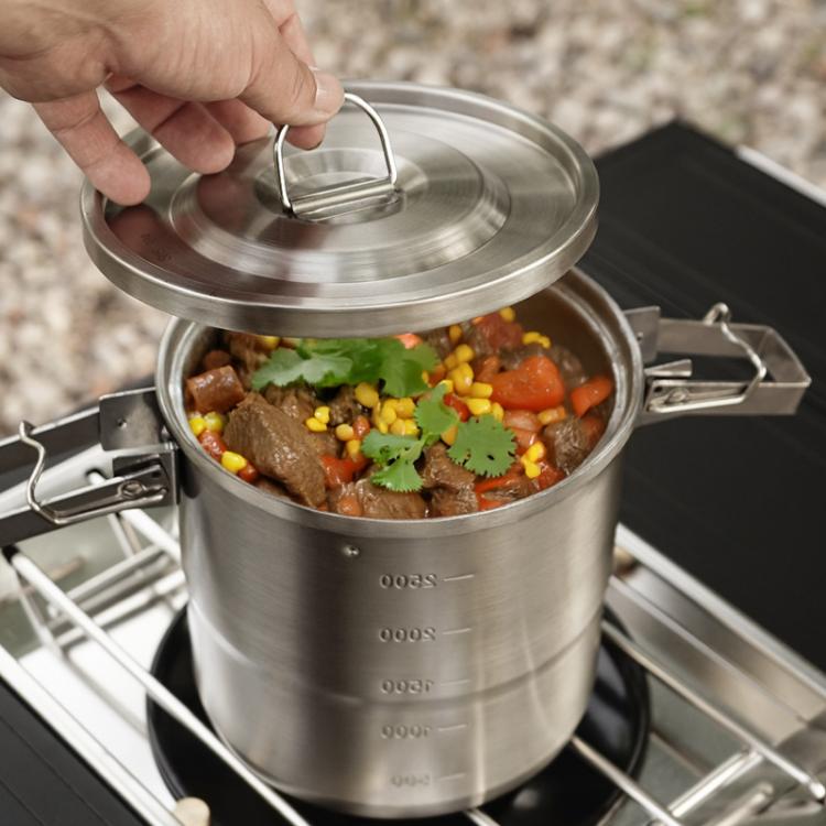 CLS Dual-ear 3000ml 16cm Heightened Outdoor Pots 304 Stainless Steel Outdoor Cooking Kettles - British D'sire