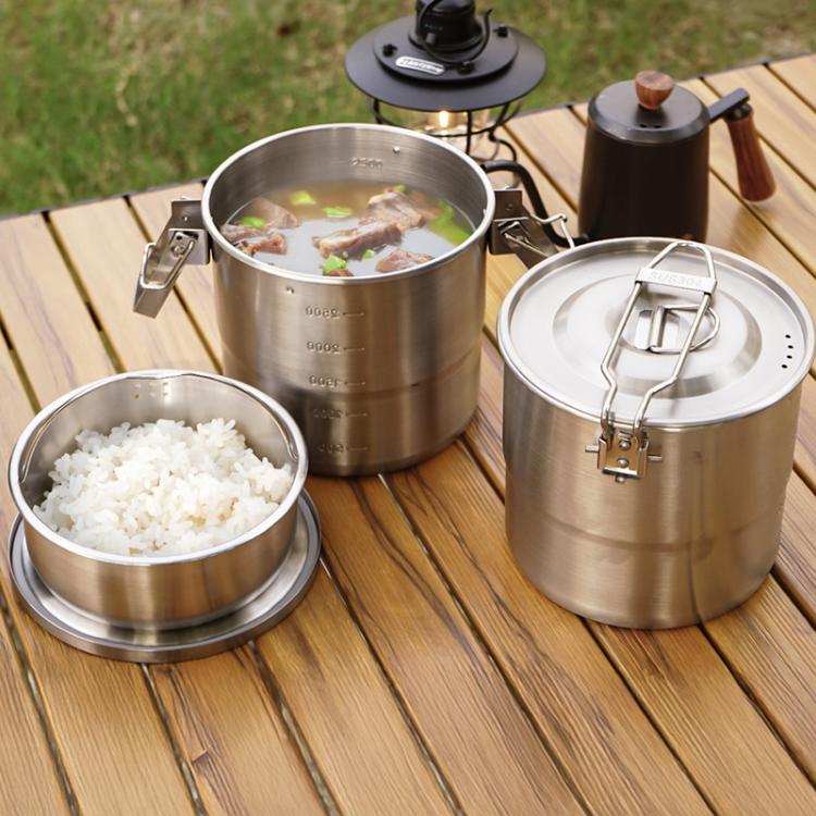 CLS Dual-ear 3000ml 16cm Heightened Outdoor Pots 304 Stainless Steel Outdoor Cooking Kettles Secondary image