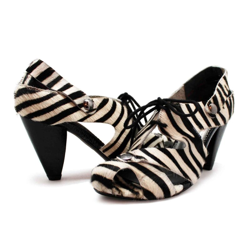 Coco - Zebra black and white sandal - Heel Shoe - British D'sire