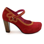 Cognac - Red Suede bar shoe - Heel Shoe - British D'sire