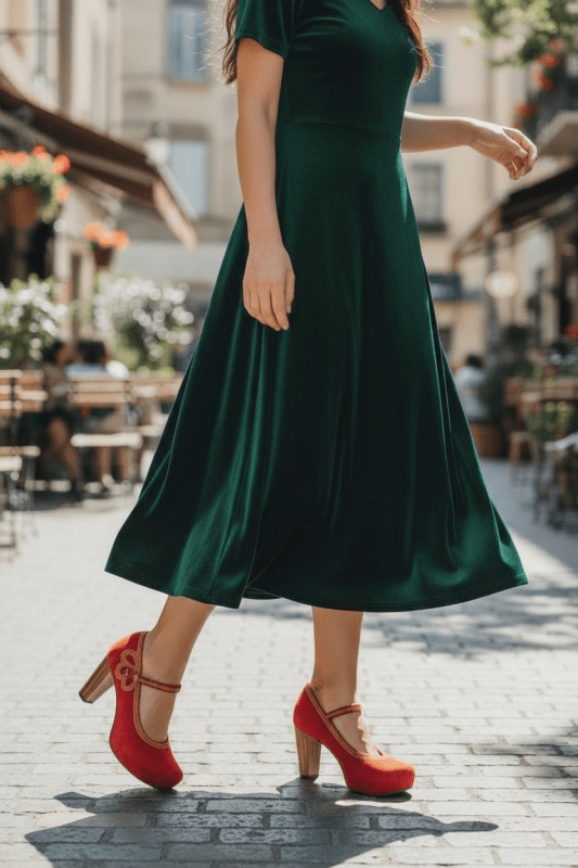 Cognac - Red Suede bar shoe - Heel Shoe - British D'sire