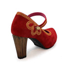 Cognac - Red Suede bar shoe - Heel Shoe - British D'sire