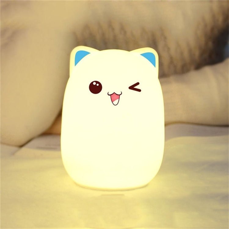 Color Change Cat Shape USB Rechargeable LED Silicone Soft Nightlight (Blue) - British D'sire
